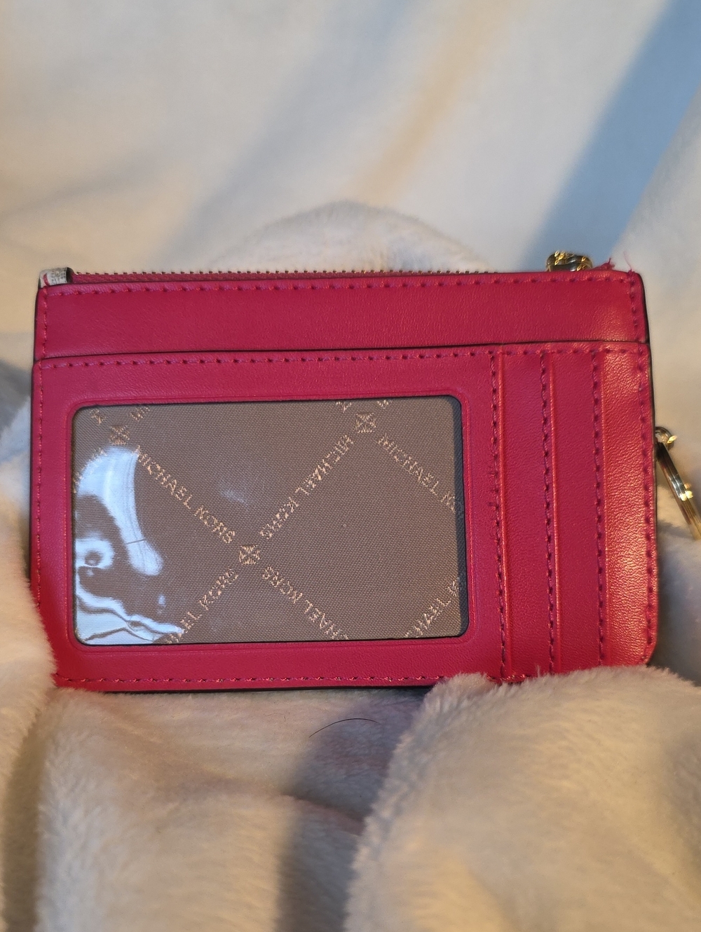 Michael Kors Jet Set Hot Pink Leather ID Card Wallet with Zip Pocket
